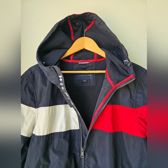 Tommy Hilfiger Colorblock Hooded Windbreak Jacket Blue White Red Size L - Picture 3 of 9